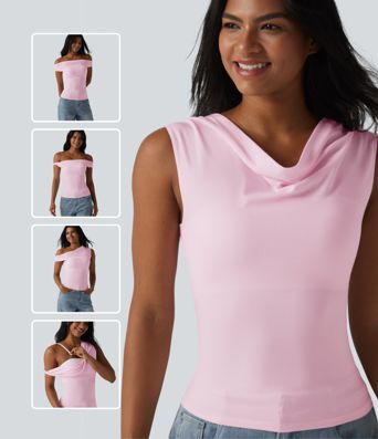 Lässiges, ärmelloses Top aus Baumwolle mit Wasserfallausschnitt und integriertem BH - B-DD Cups