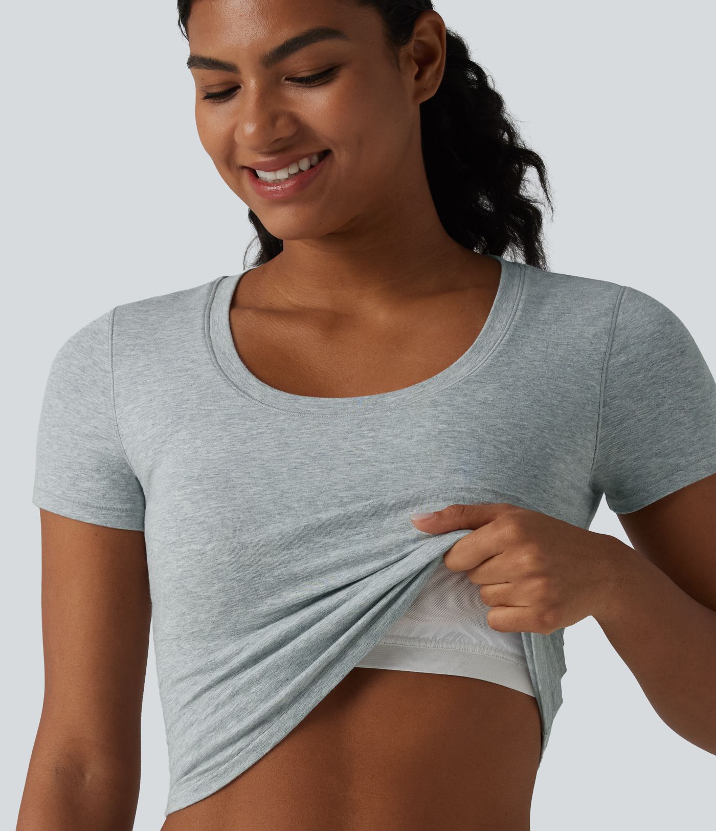 Halara Cotton Jersey Scoop Neck Short Sleeve Built-in Bra Casual T-Shirt B-DD Cups