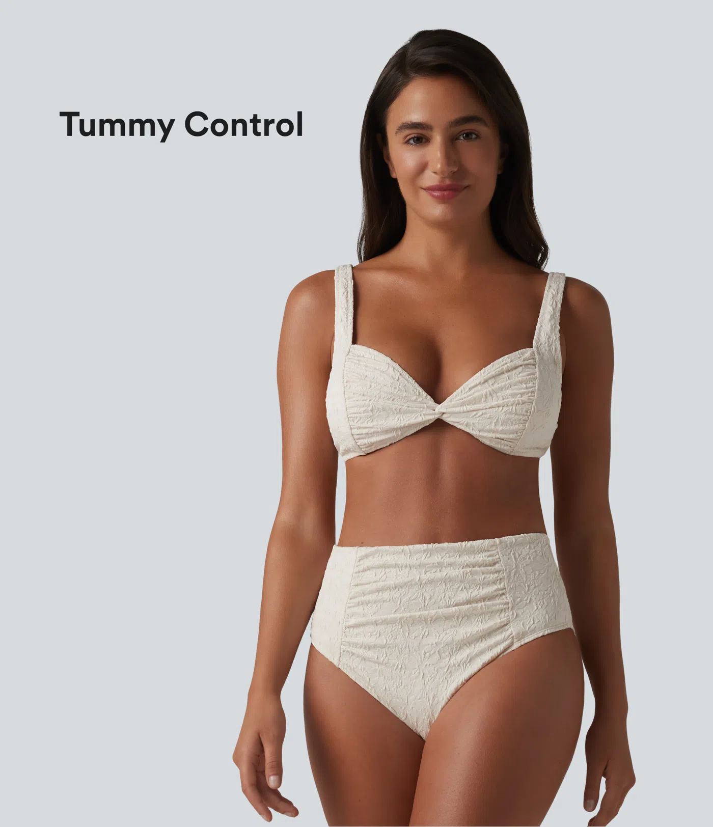 Adjustable Straps Twisted Ruched Tummy Control Jacquard Bikini Set