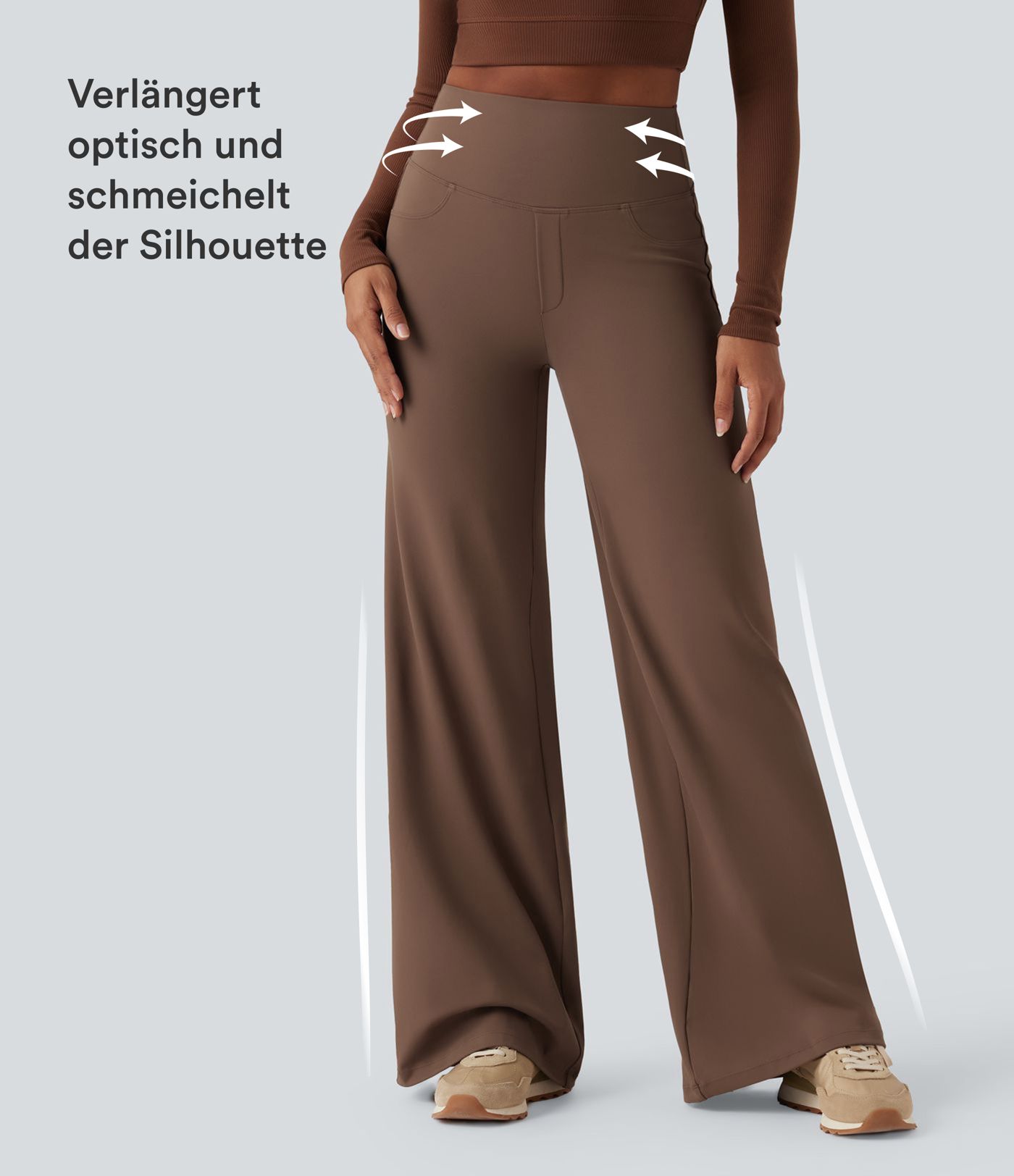 DayStretch - Yoga-Hose mit hohem Bund, Seitentaschen, Bauchkontrolle und weitem Bein