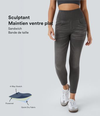Legging 7/8 décontracté taille haute effet denim avec poches
