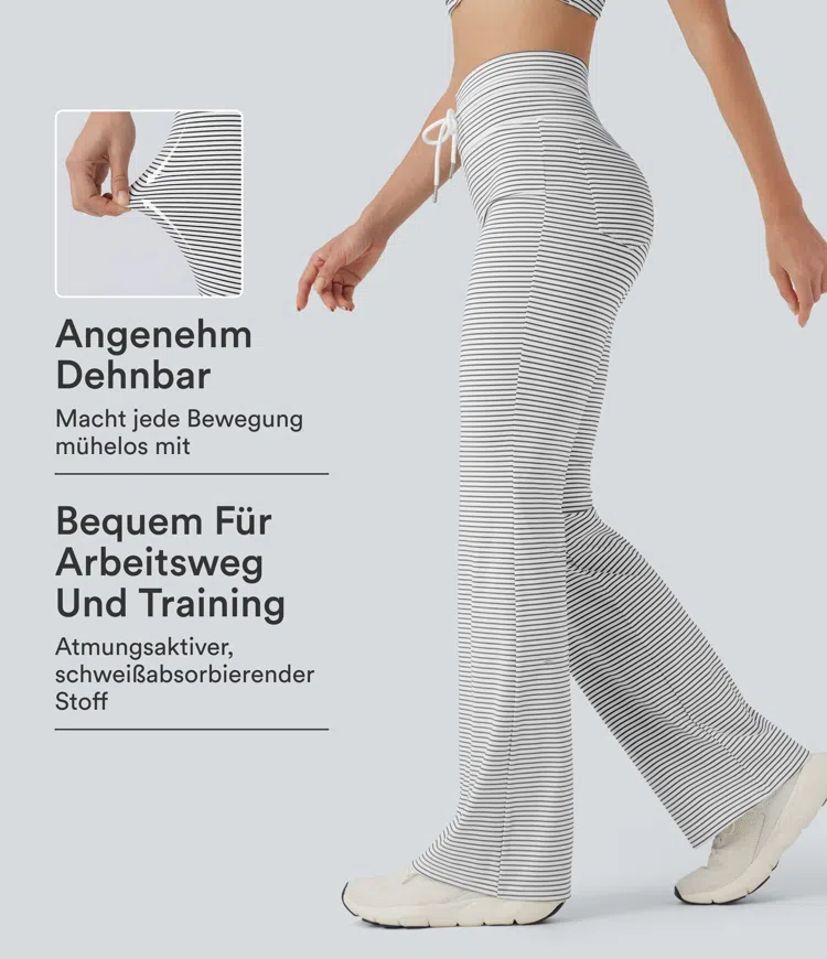 Zebra Ripple Yoga-Schlaghose mit hohem Bund, Kordelzug und Streifen / 1