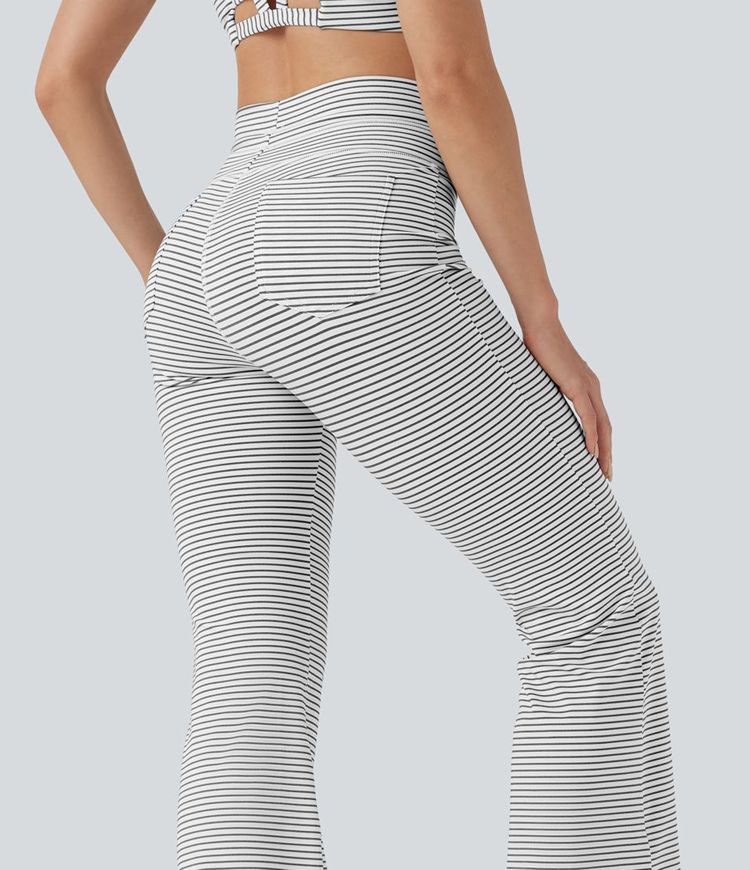 Pantalon de yoga évasé jusqu'à la taille haute avec cordon et poches à scratch