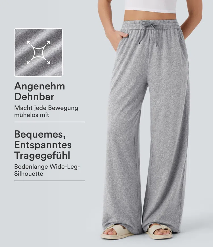 Fog Gray Pantalon ample et décontracté taille haute à cordon, avec poches et jambes larges / 1