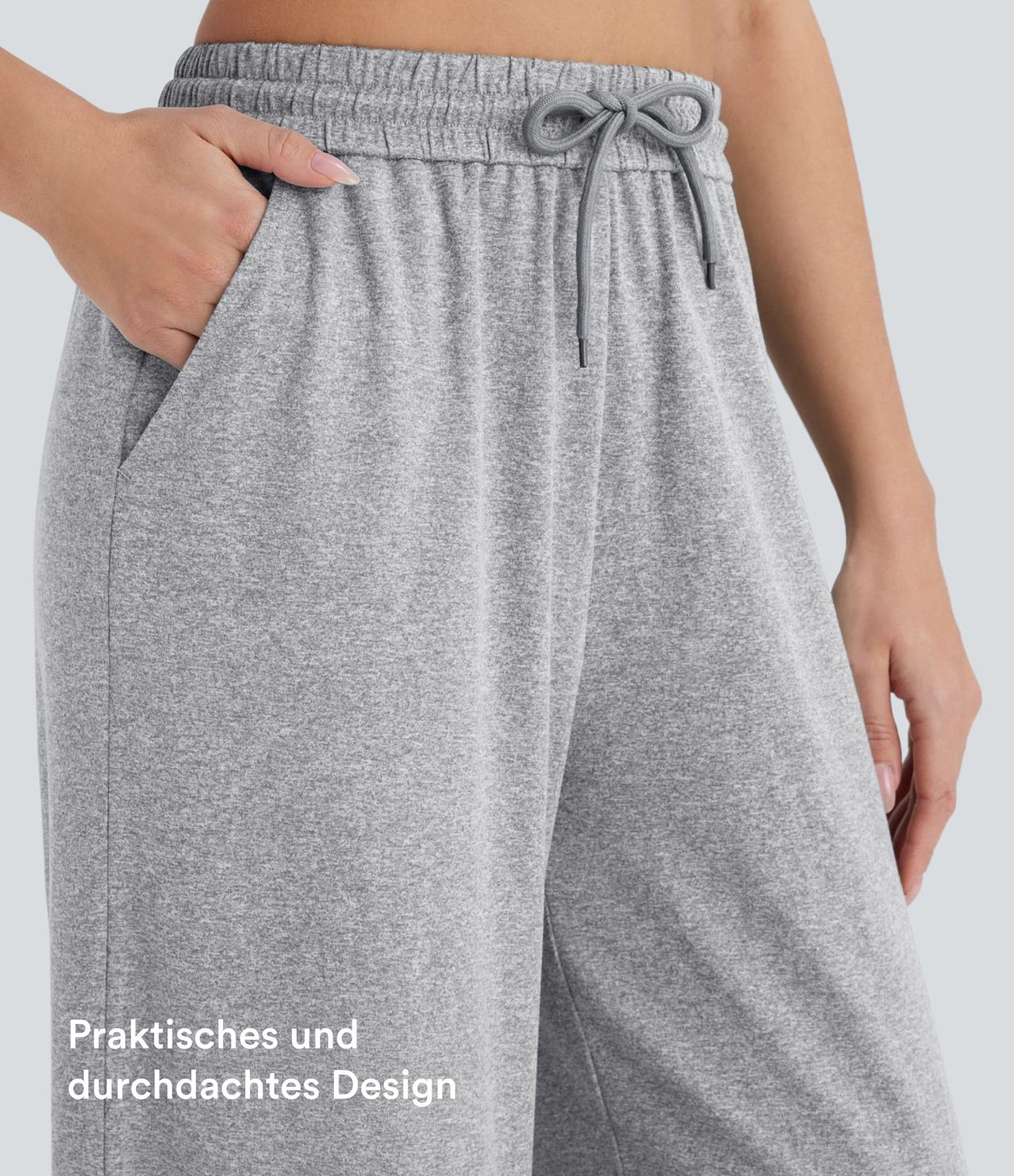 Freizeithose mit hohem Bund, Kordelzug, Seitentaschen und weitem Bein