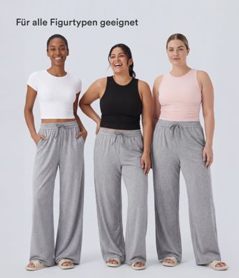 Freizeithose mit hohem Bund, Kordelzug, Seitentaschen und weitem Bein