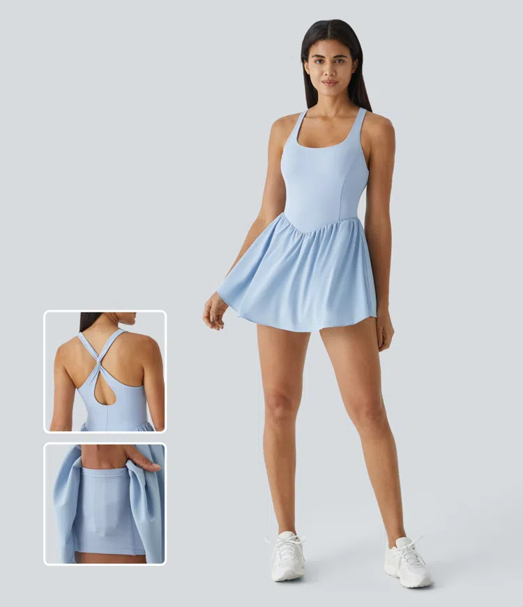 Vestido mini deportivo Breezeful™ para pádel fluido estilo corset 2 en 1 con bolsillos, secado rápido y en copas D-F