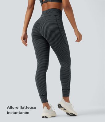 Legging de yoga rayé taille haute avec cordon de serrage et poches