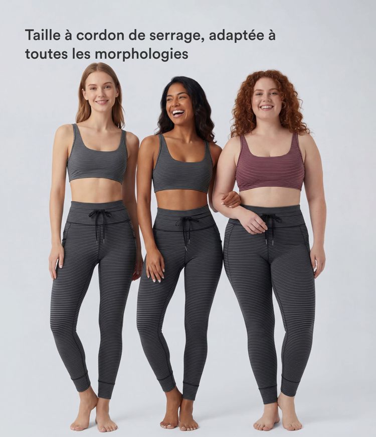 Legging de yoga rayé taille haute avec cordon de serrage et poches