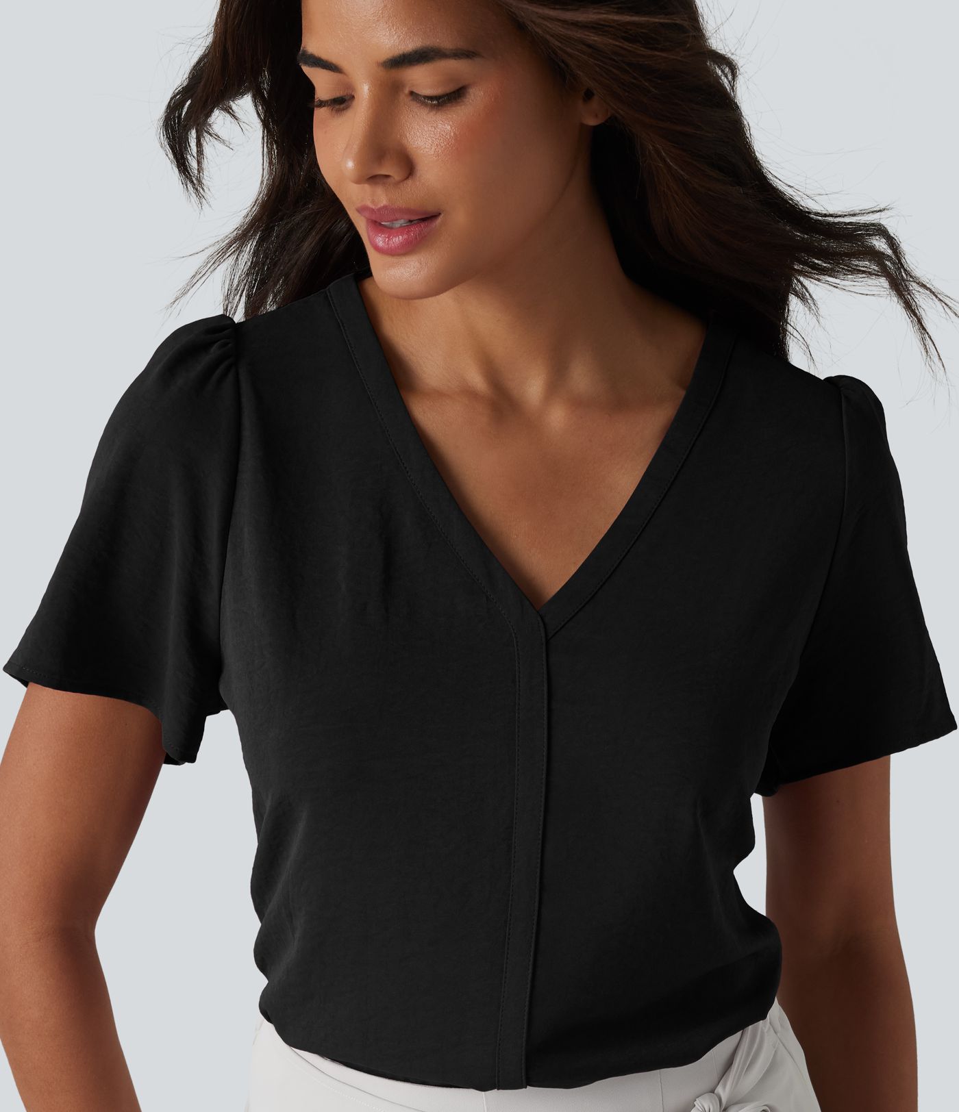 V Neck Short Sleeve Work Top V Neck Short Sleeve Work Top