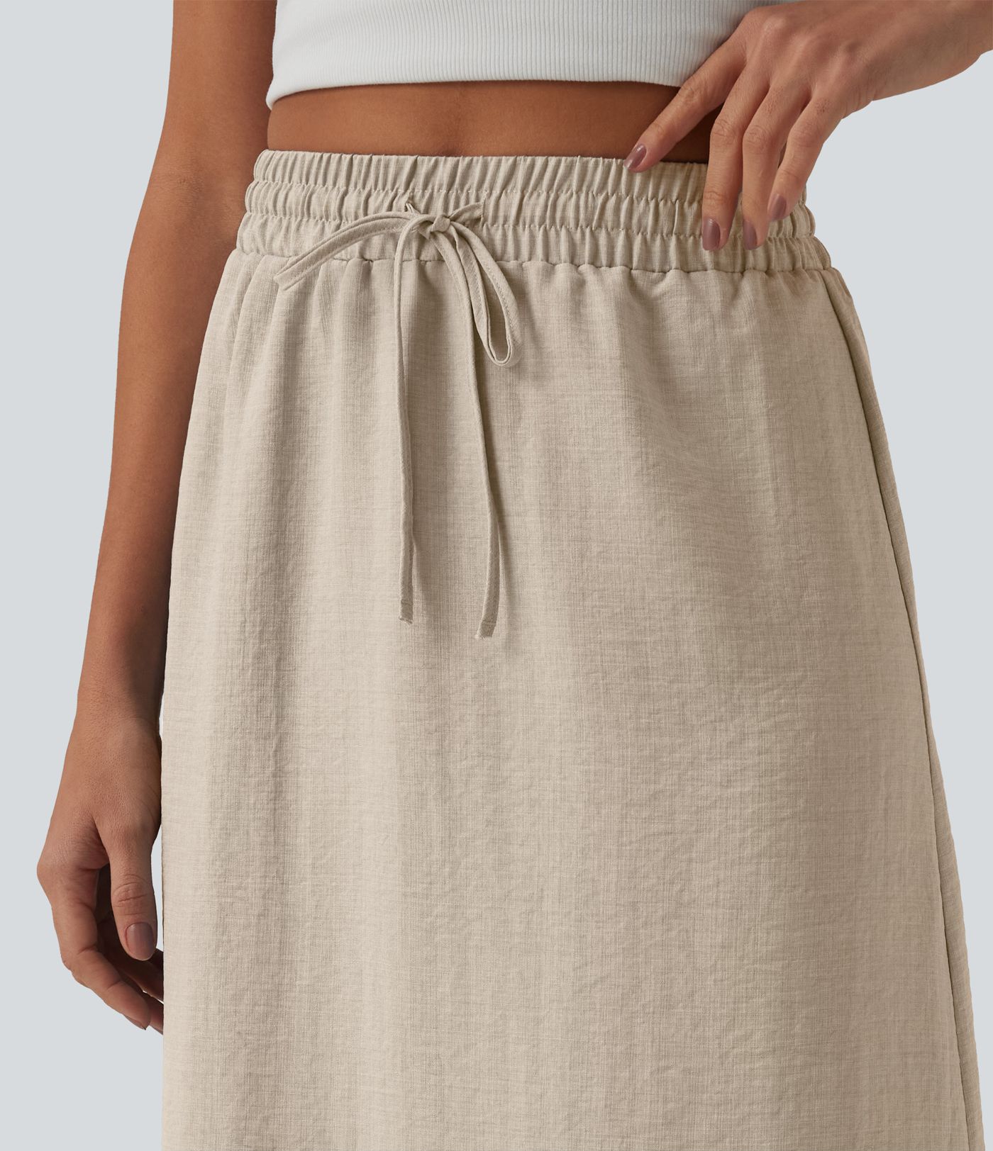 High Waisted Drawstring Maxi Linen-Feel Casual Skirt