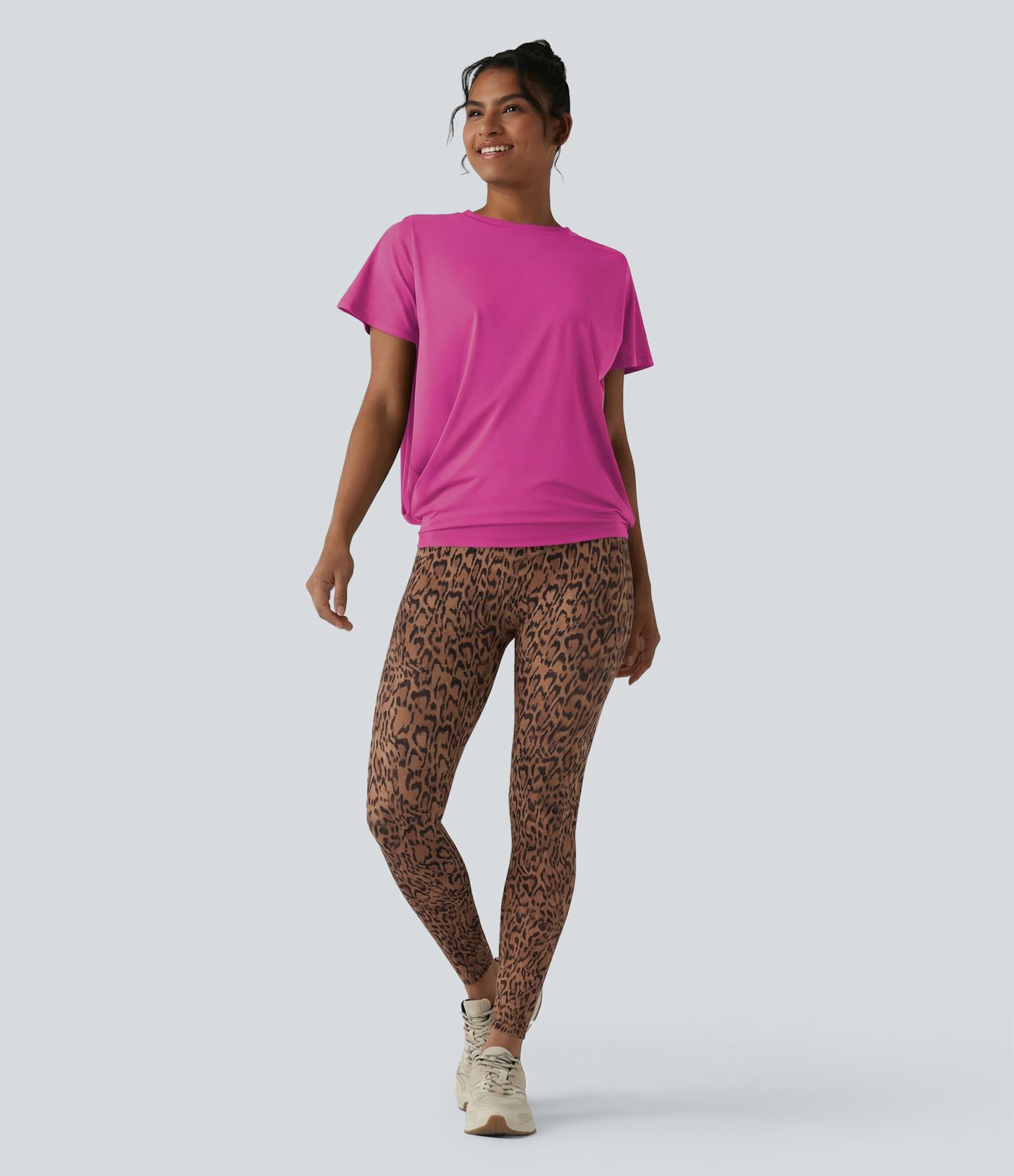 Haut de sport col rond manches courtes toucher frais avec fronces – UPF 50+