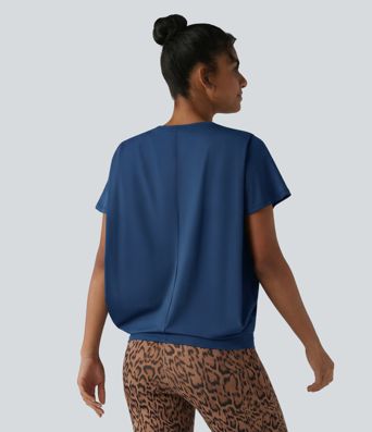 Haut de sport col rond manches courtes toucher frais avec fronces – UPF 50+