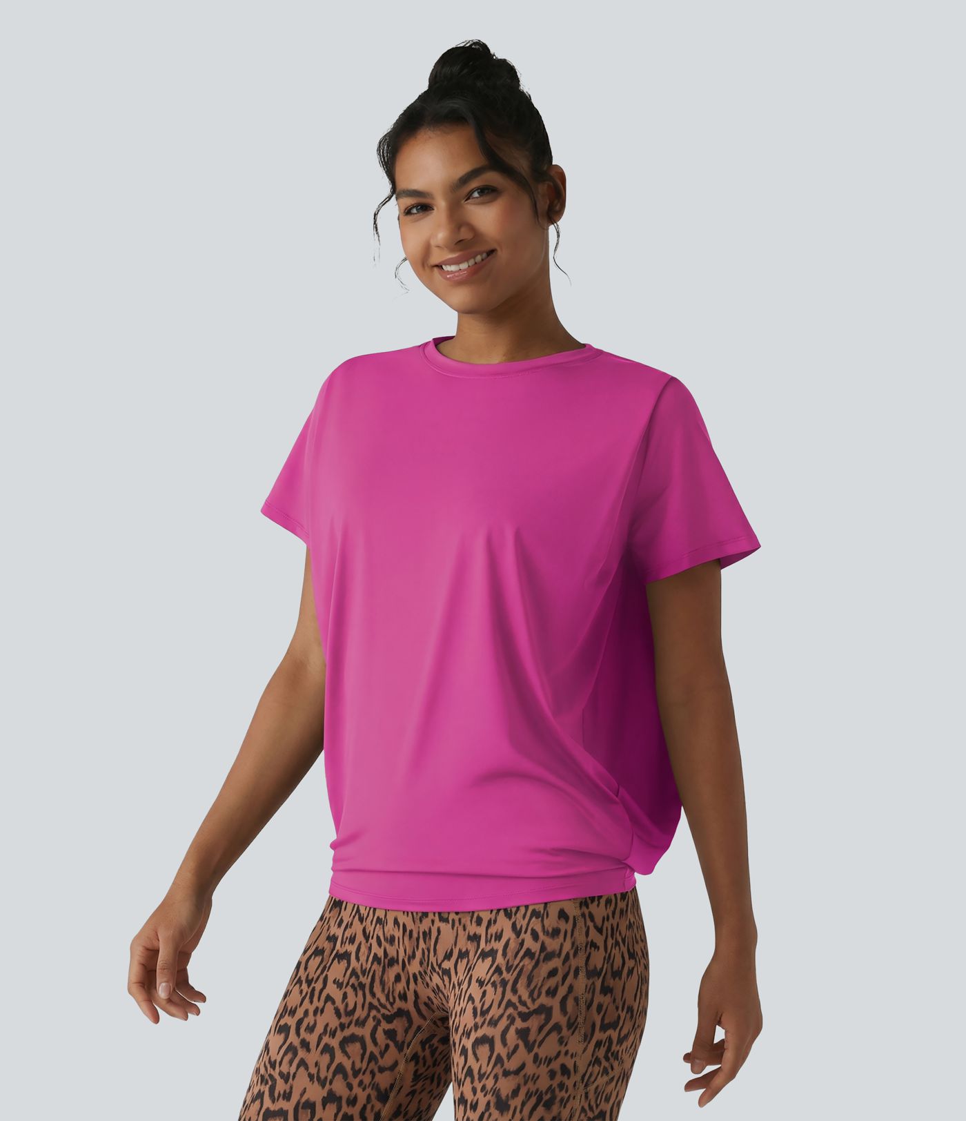 Haut de sport col rond manches courtes toucher frais avec fronces – UPF 50+