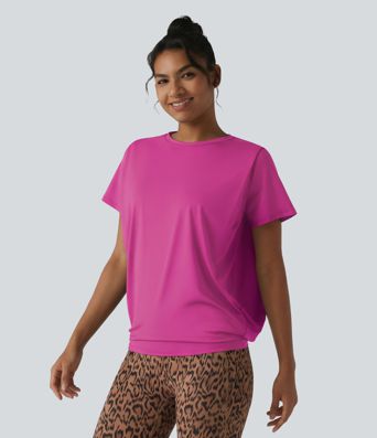 Haut de sport col rond manches courtes toucher frais avec fronces – UPF 50+