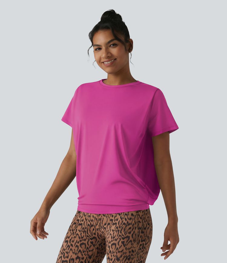 Haut de sport col rond manches courtes toucher frais avec fronces – UPF 50+