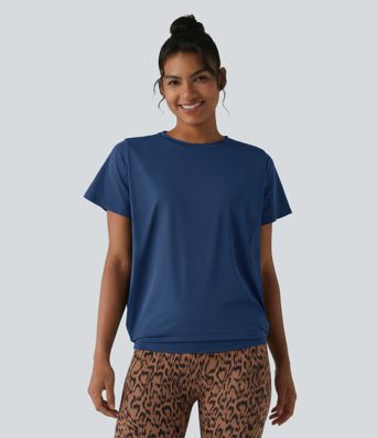 Haut de sport col rond manches courtes toucher frais avec fronces – UPF 50+