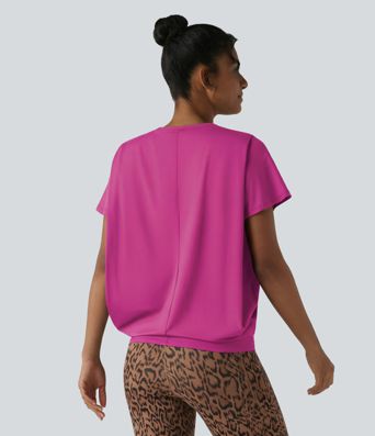 Haut de sport col rond manches courtes toucher frais avec fronces – UPF 50+