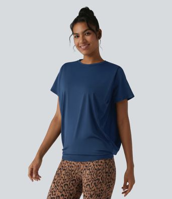 Haut de sport col rond manches courtes toucher frais avec fronces – UPF 50+
