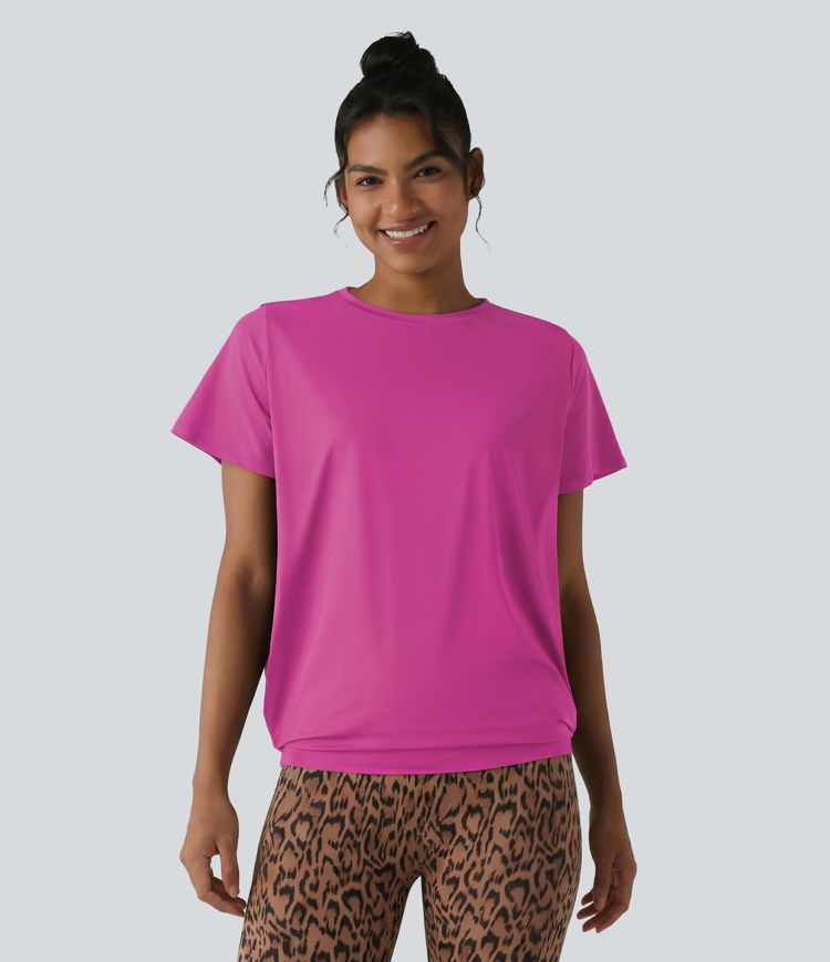 Haut de sport col rond manches courtes toucher frais avec fronces – UPF 50+