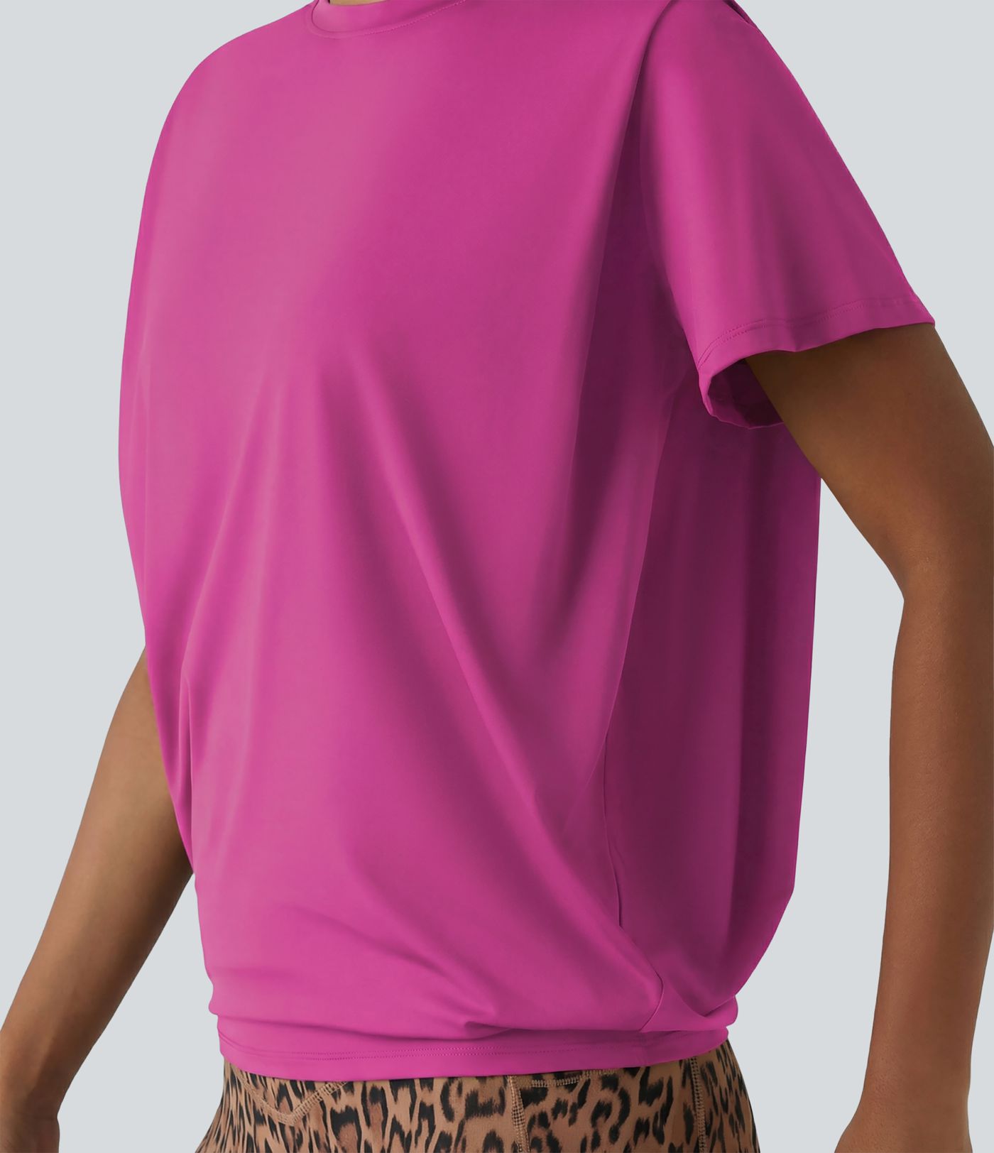 Haut de sport col rond manches courtes toucher frais avec fronces – UPF 50+