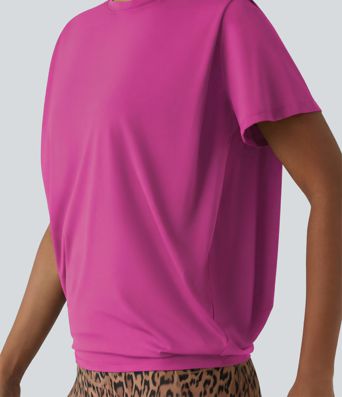 Haut de sport col rond manches courtes toucher frais avec fronces – UPF 50+