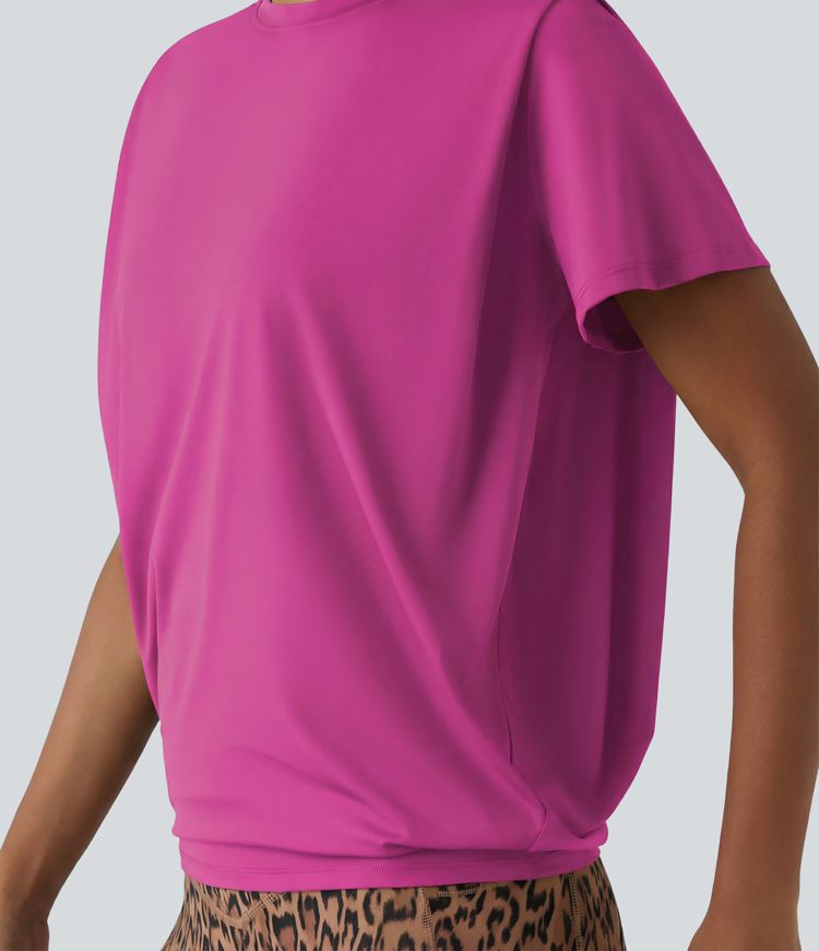 Haut de sport col rond manches courtes toucher frais avec fronces – UPF 50+