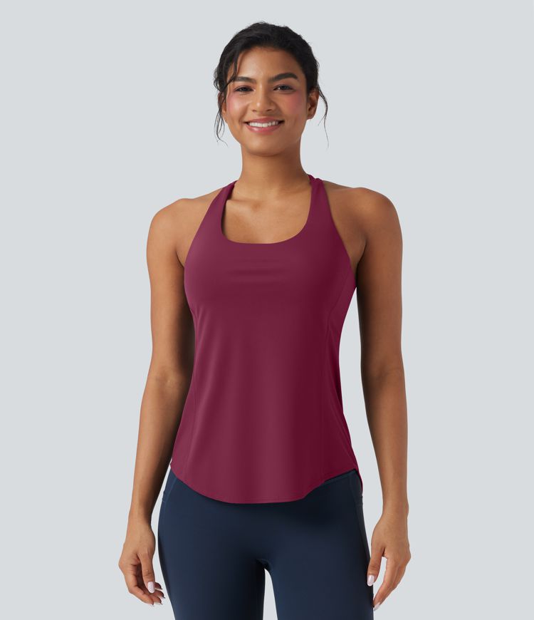 Halara UltraSculpt™ Round Neck Crisscross Back Running Tank Tops DD-F Cups