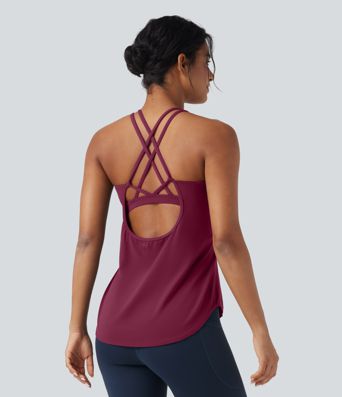 Halara UltraSculpt™ Round Neck Crisscross Back Running Tank Tops DD-F Cups