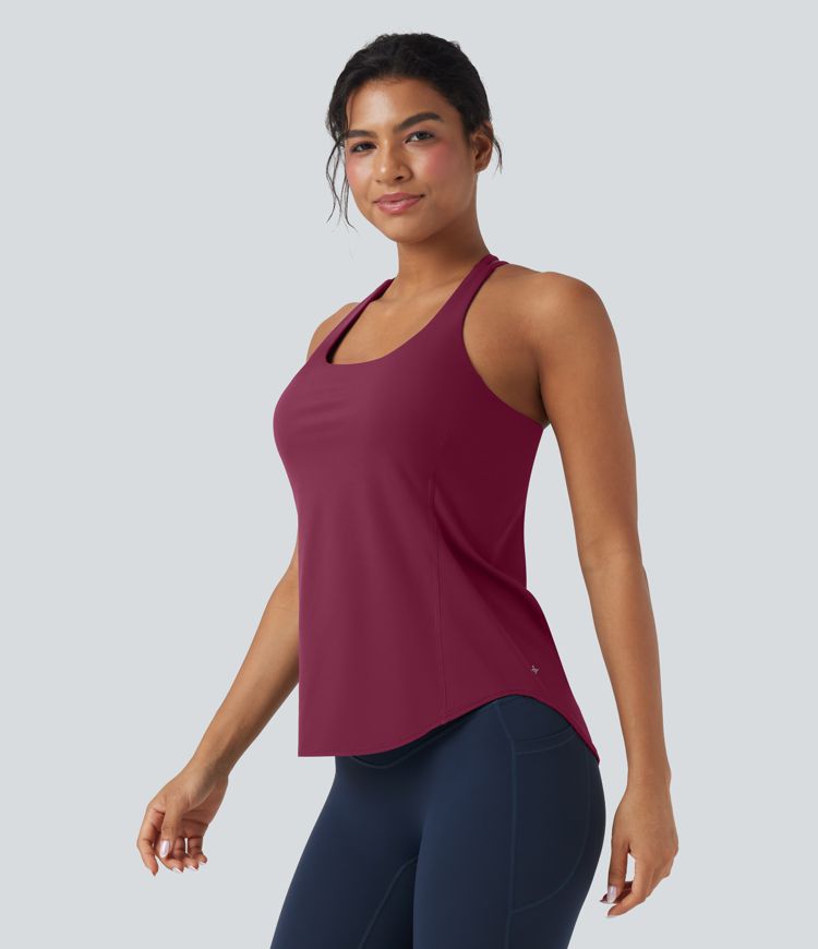 Halara UltraSculpt™ Round Neck Crisscross Back Running Tank Tops DD-F Cups