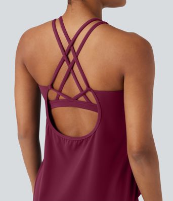 Halara UltraSculpt™ Round Neck Crisscross Back Running Tank Tops DD-F Cups