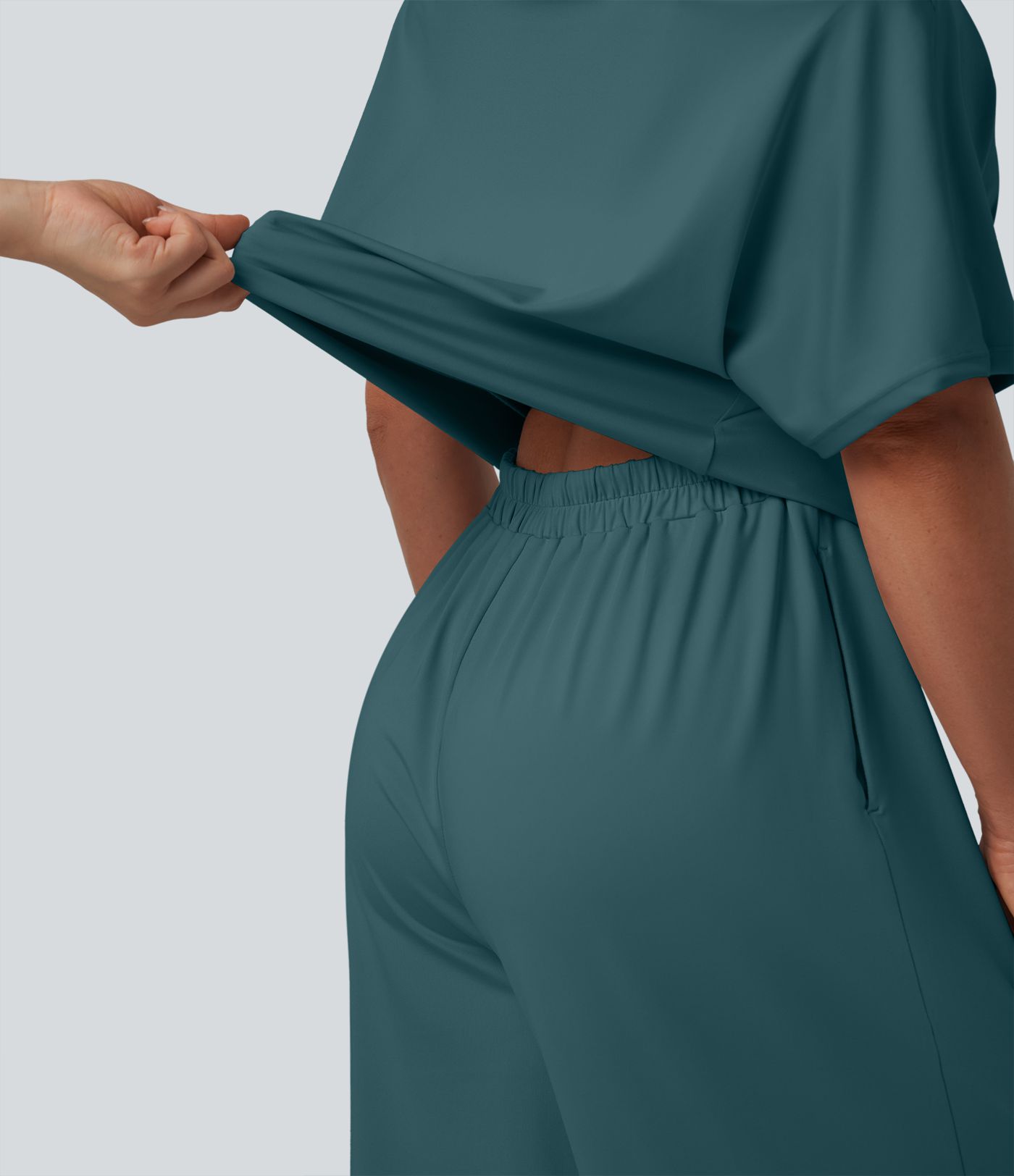 One-shoulder Short Sleeve Split Hem Casual Jumpsuit with Pockets-Easy Peezy One-shoulder Short Sleeve Split Hem Casual Jumpsuit with Pockets-Easy Peezy