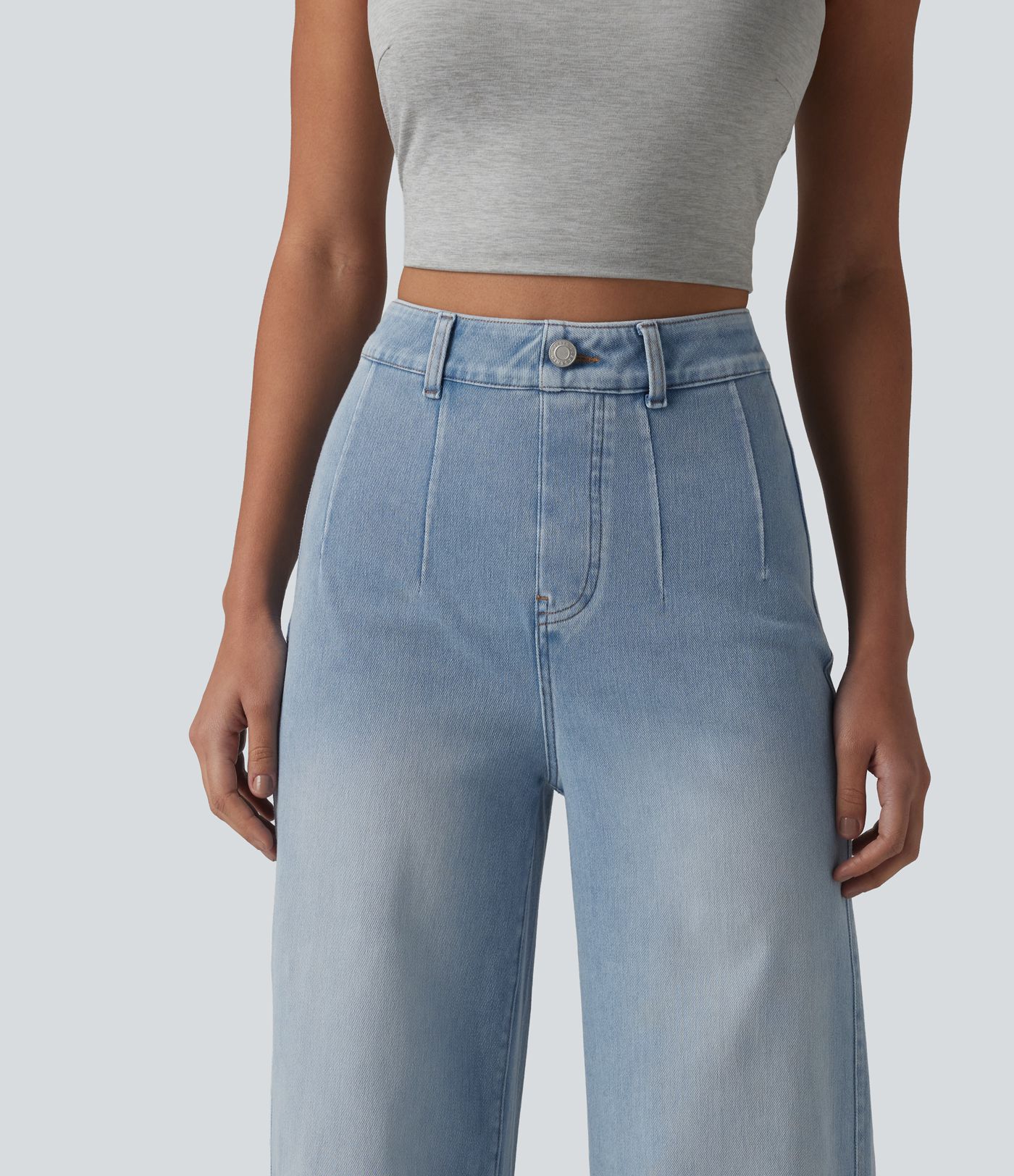 Halara Flex™ jean décontracté taille mi-haute, effet gainant pour le ventre, jambe large, avec poches