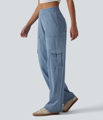 Halara Flex™ Mid Rise Pockets Straight Leg Casual Cargo Jeans