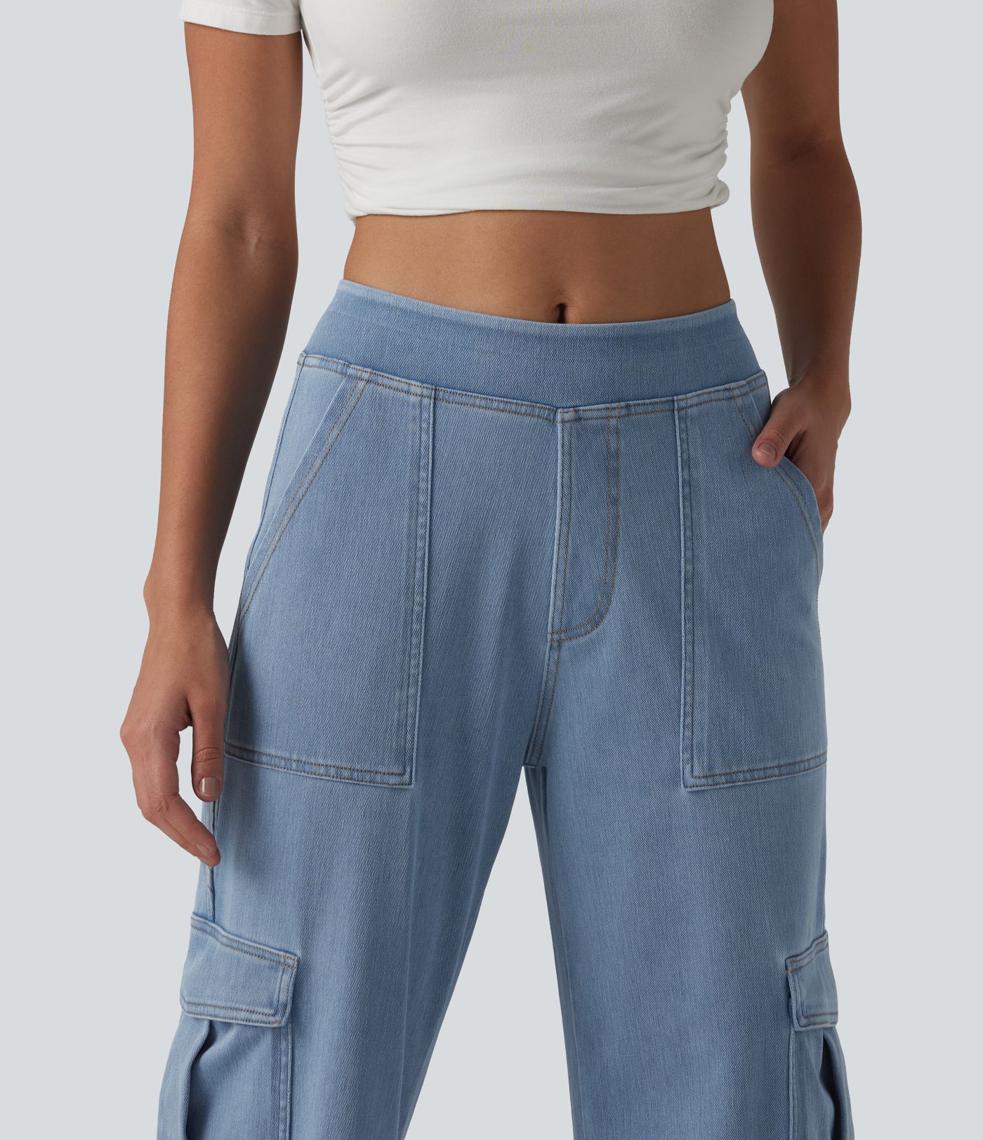 Halara Flex™ Mid Rise Pockets Straight Leg Casual Cargo Jeans