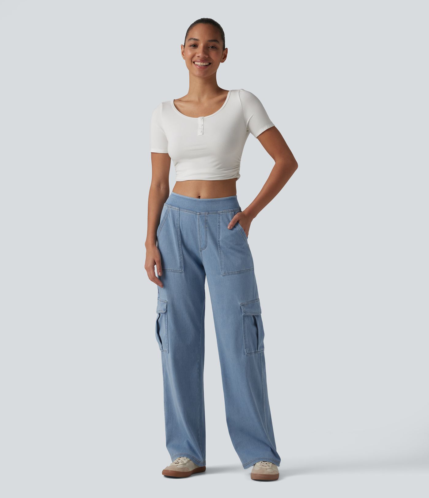 Halara Flex™ Mid Rise Pockets Straight Leg Casual Cargo Jeans