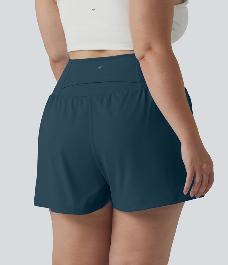 Pantalón corto de yoga 2 en 1 con bolsillo trasero de talle muy alto y bolsillo lateral oculto de longitud más larga de 5 pulgadas