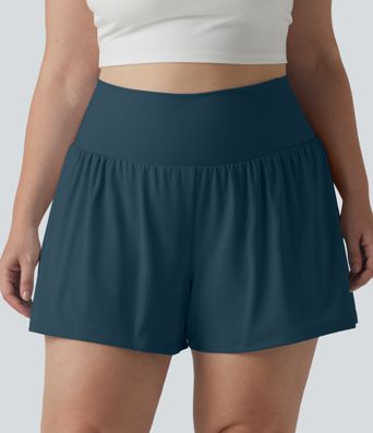 Pantalón corto de yoga 2 en 1 con bolsillo trasero de talle muy alto y bolsillo lateral oculto de longitud más larga de 5 pulgadas