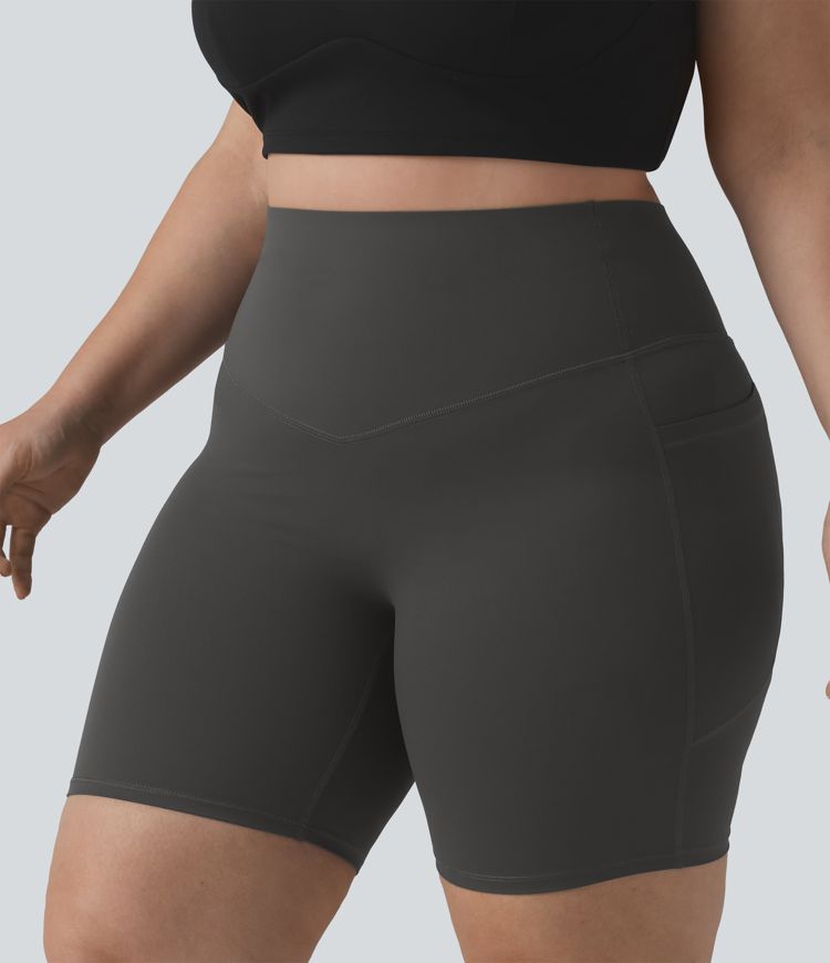 Halara UltraSculpt™ High Waisted Butt Lifting Tummy Control Shaping Training Plus Size Biker Shorts 7'' with Pockets