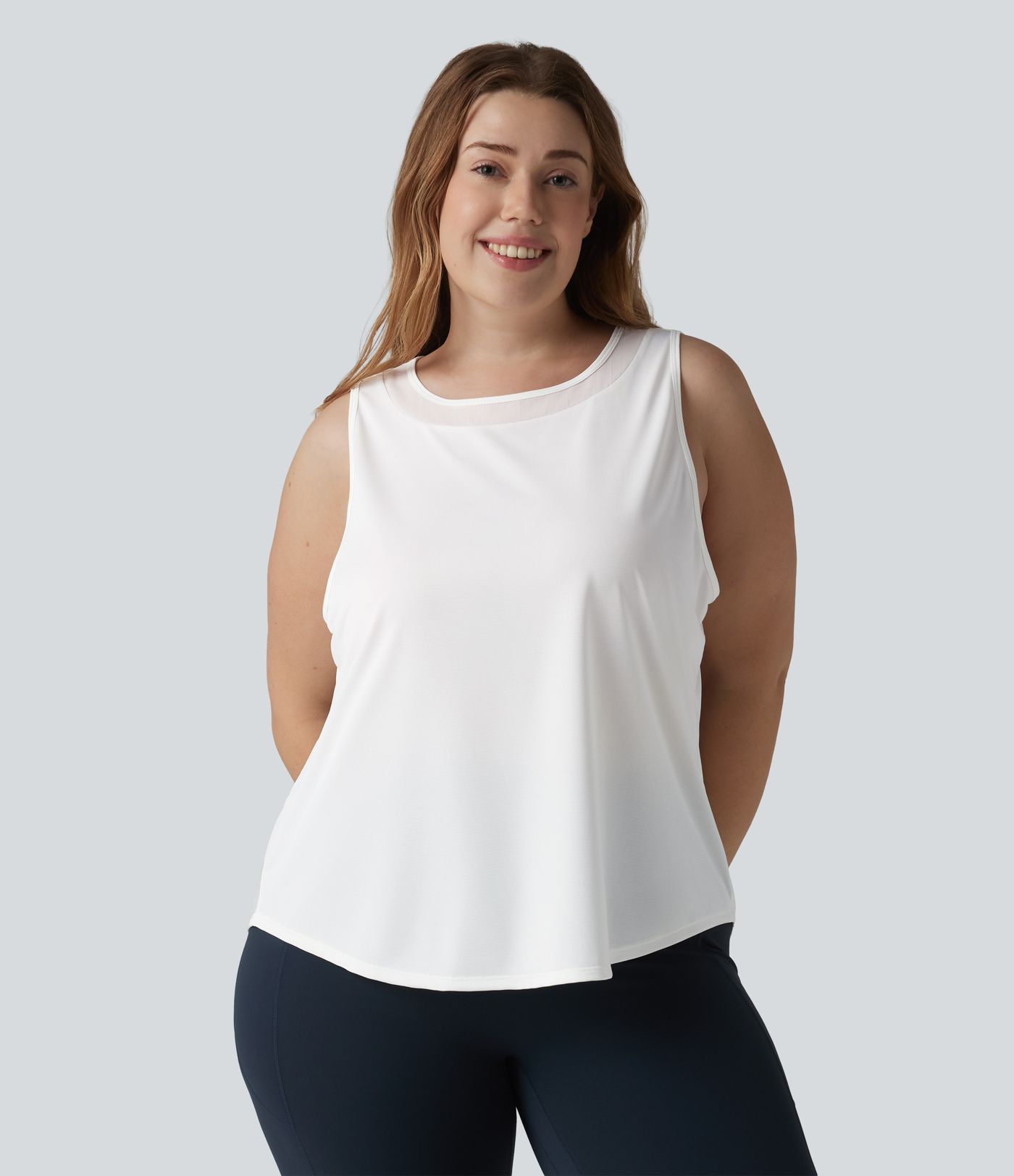 Débardeur de course grande taille ourlet arrondi empiècement en maille contrastée