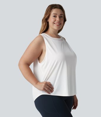 Débardeur de course grande taille ourlet arrondi empiècement en maille contrastée