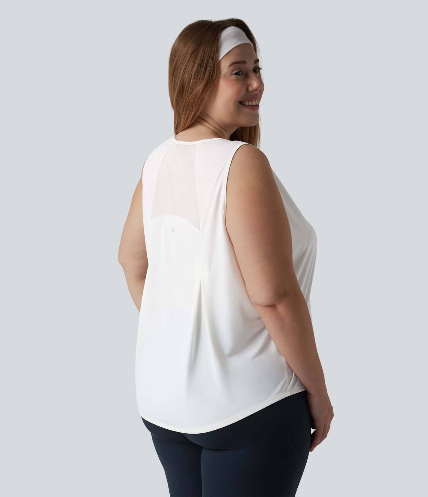 Débardeur de course grande taille ourlet arrondi empiècement en maille contrastée