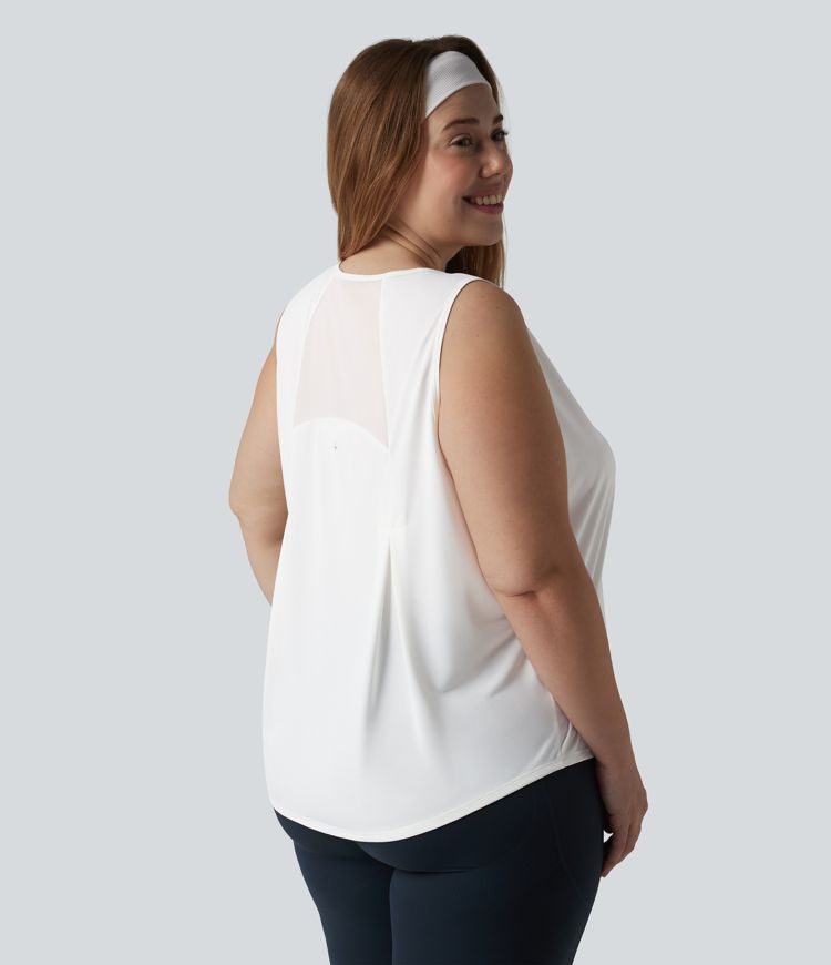 Débardeur de course grande taille ourlet arrondi empiècement en maille contrastée