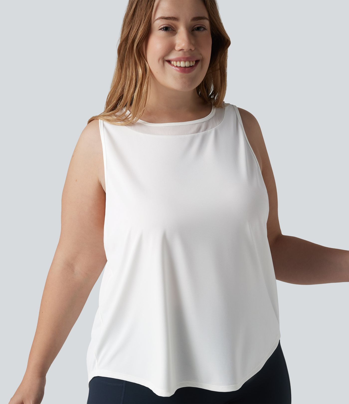 Débardeur de course grande taille ourlet arrondi empiècement en maille contrastée