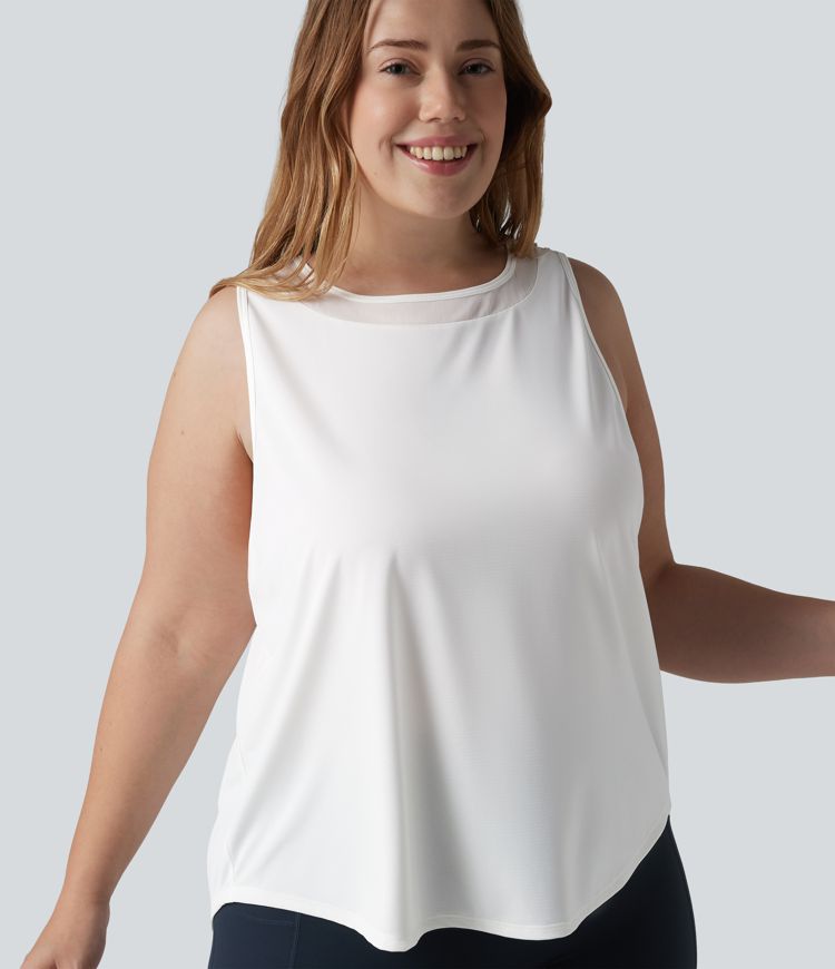 Débardeur de course grande taille ourlet arrondi empiècement en maille contrastée