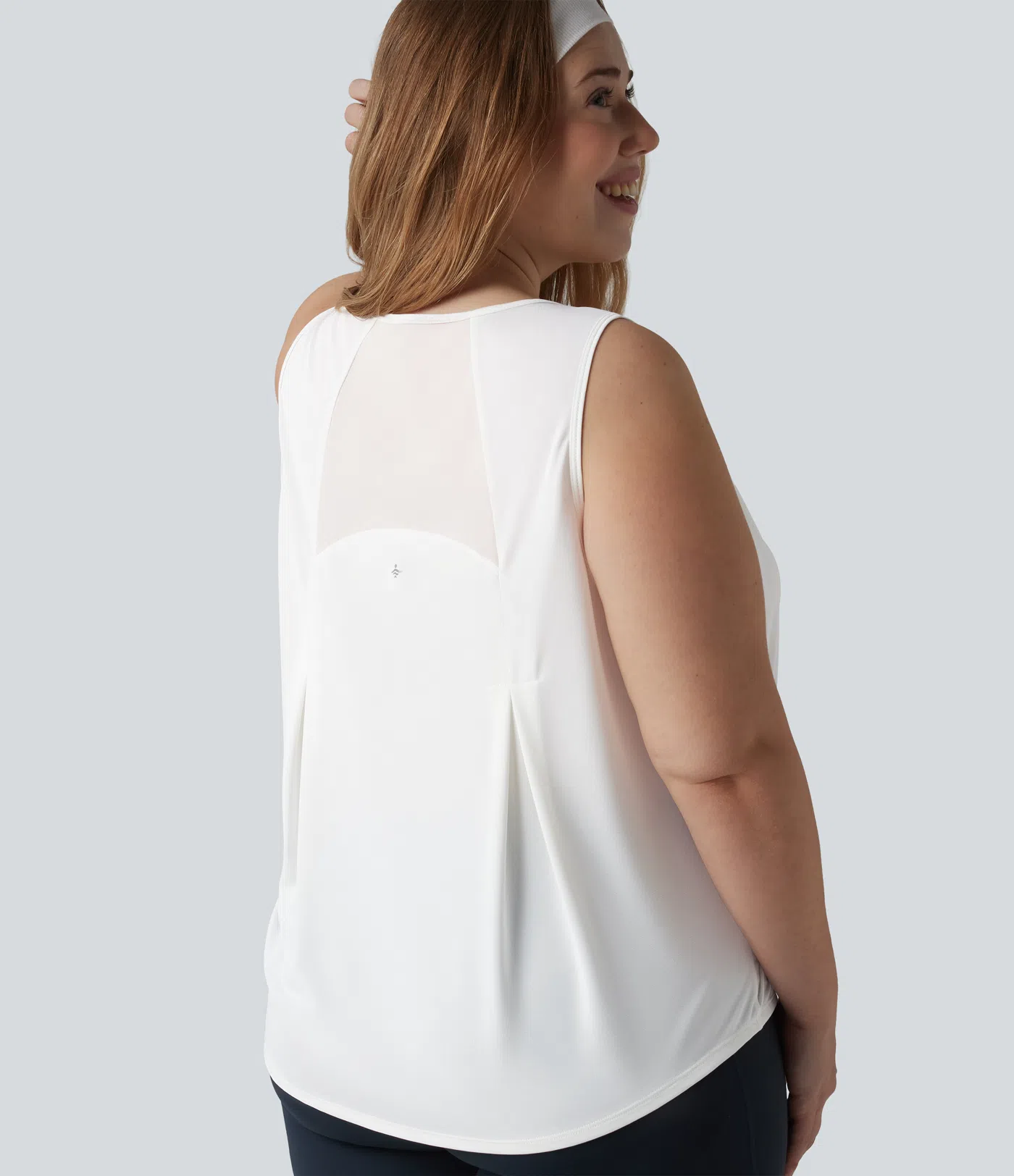 Plus Size Contrast Mesh Curved Hem Running Tank Top