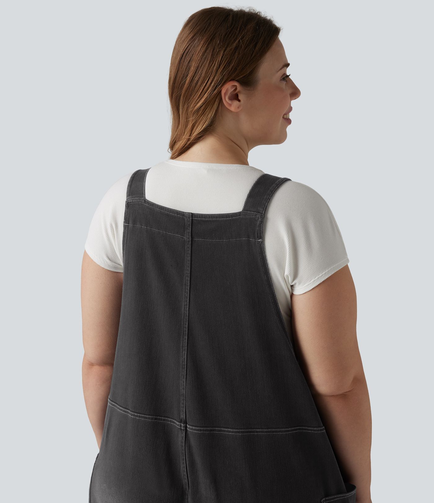 Halara Flex™ V Neck Washed Denim Casual Plus Size Overalls with Pockets