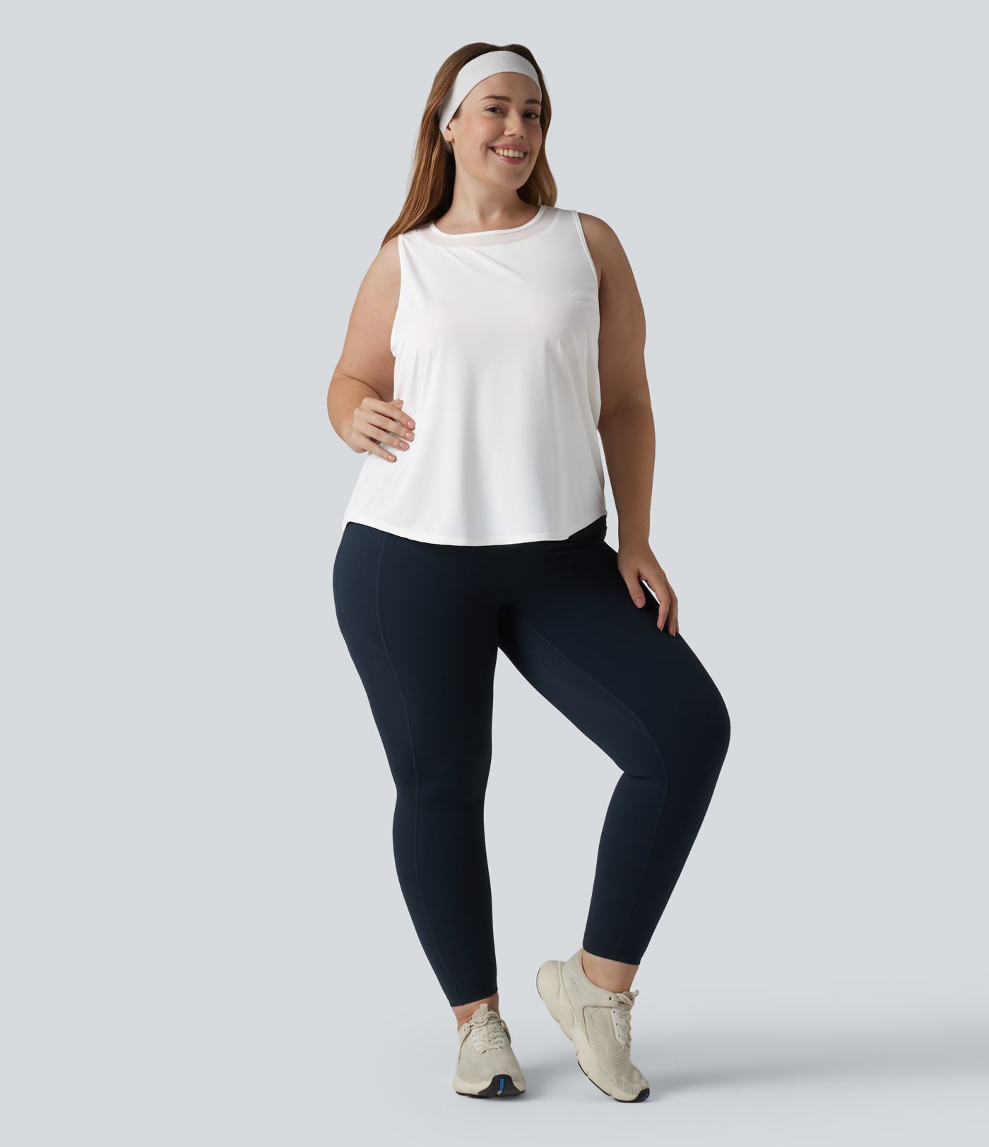 Débardeur de course grande taille ourlet arrondi empiècement en maille contrastée