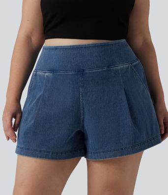 Halara Flex™ High Waisted Denim Casual Baggy Plus Size Shorts 4'' with Pockets