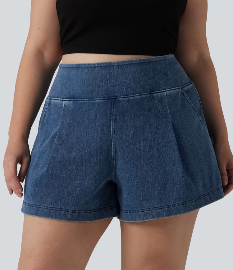 Halara Flex™ High Waisted Denim Casual Baggy Plus Size Shorts 4'' with Pockets